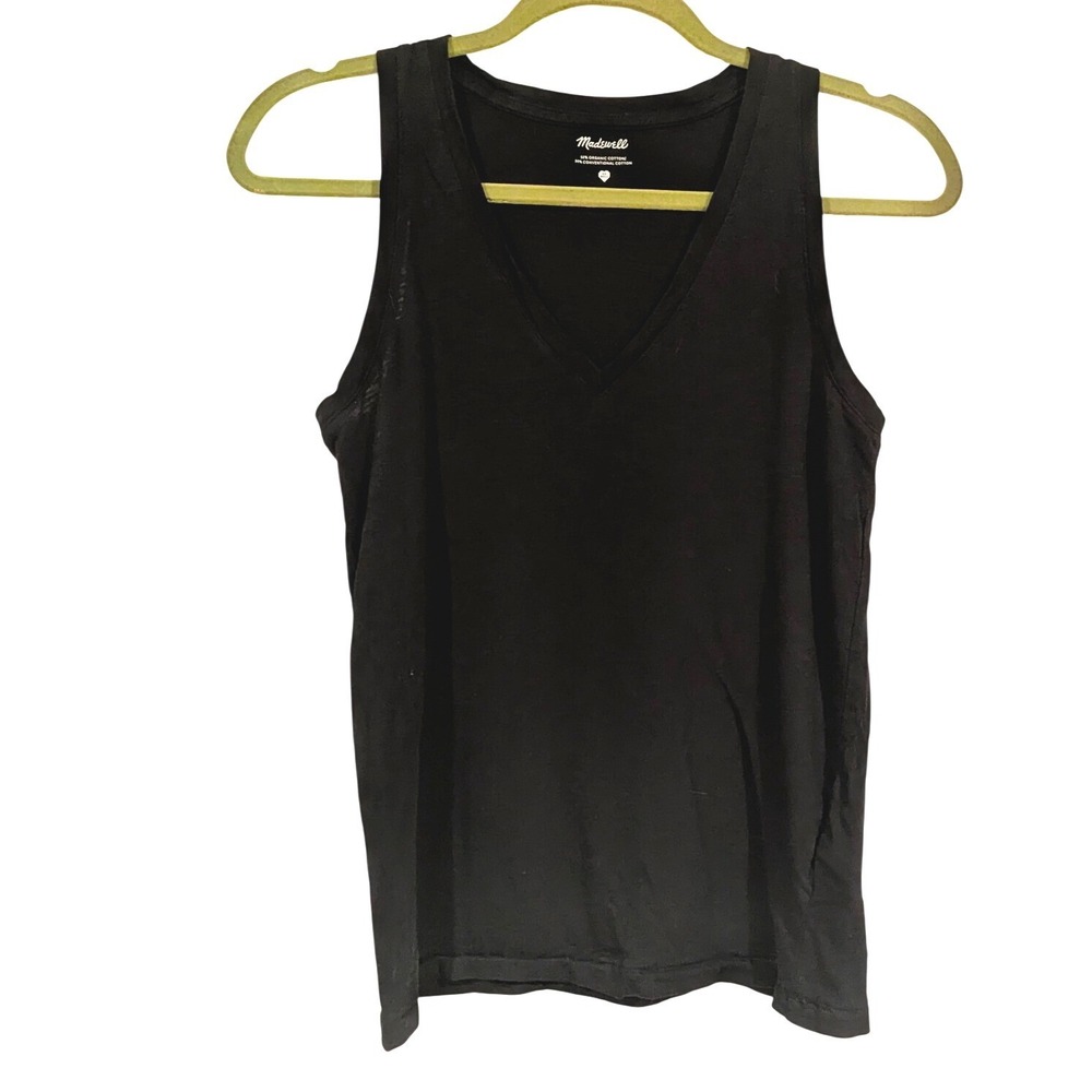 Madewell Tank Top XXS Black V-Neck Organic Cotton Blend Basic Essential